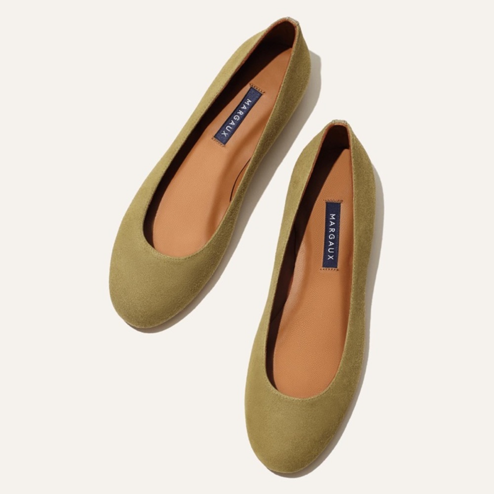 Margaux Handcrafted Suede Flats in Olive